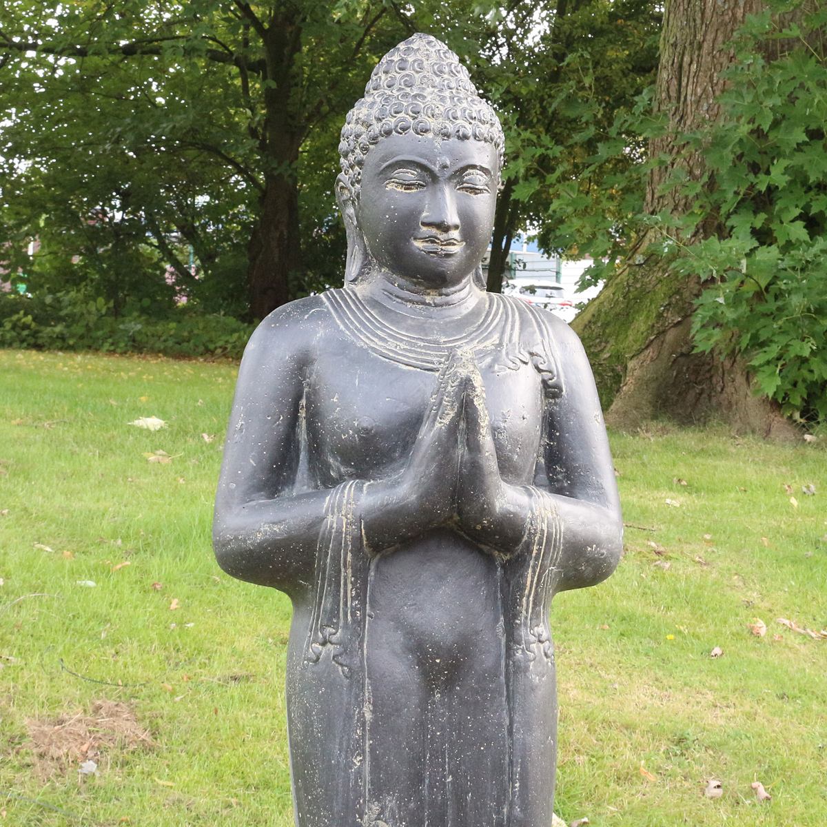 Buddha Statue Figur Skulptur Stehend Asien Indonesien Deko Steinguss Lavastein Gartenfigur Skulptur Greetings 150 cm