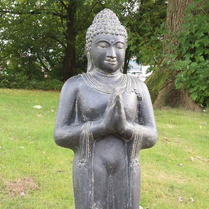 Buddha Statue Figur Skulptur Stehend Asien Indonesien Deko Steinguss Lavastein Gartenfigur Skulptur Greetings 150 cm