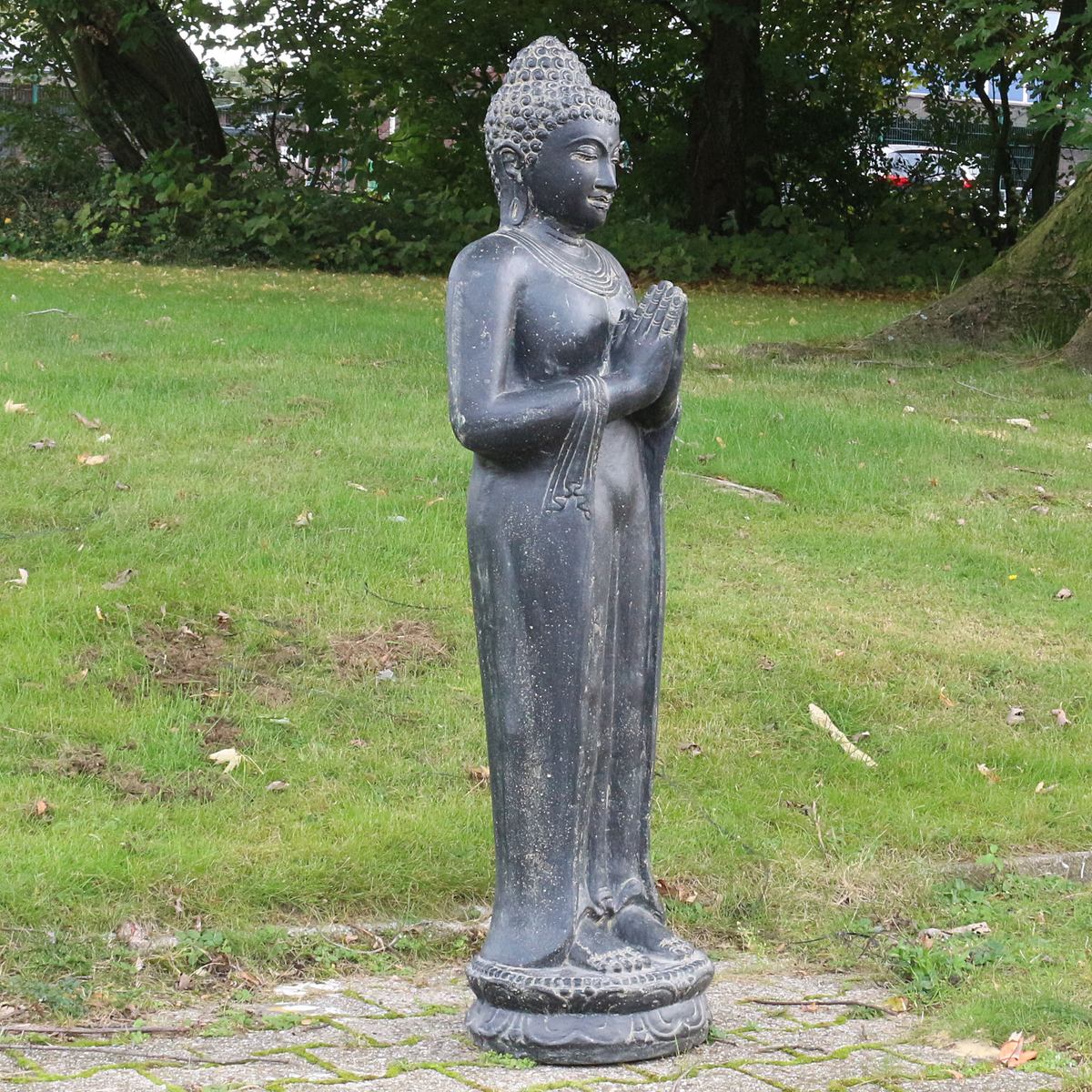 Buddha Statue Figur Skulptur Stehend Asien Indonesien Deko Steinguss Lavastein Gartenfigur Skulptur Greetings 117 cm