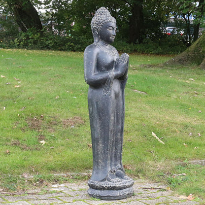 Buddha Statue Figur Skulptur Stehend Asien Indonesien Deko Steinguss Lavastein Gartenfigur Skulptur Greetings 117 cm
