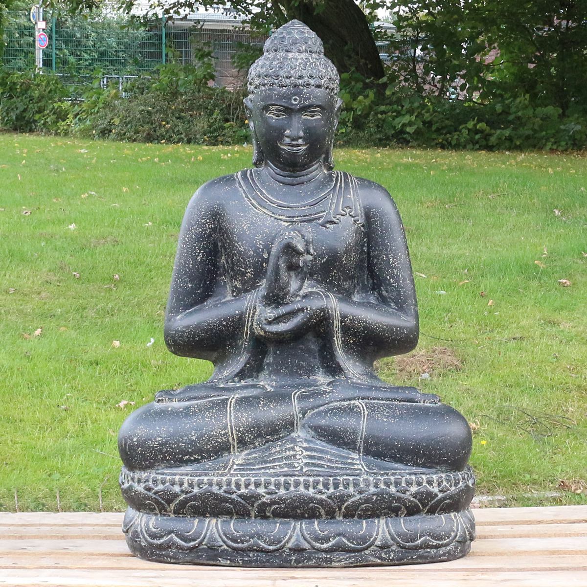 Buddha Steinfigur Deko aus Stein für den Garten frostsicher wetterfest groß Steinbuddha