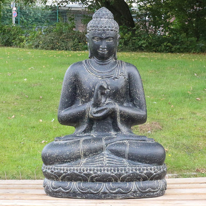 Buddha Steinfigur Deko aus Stein für den Garten frostsicher wetterfest groß Steinbuddha