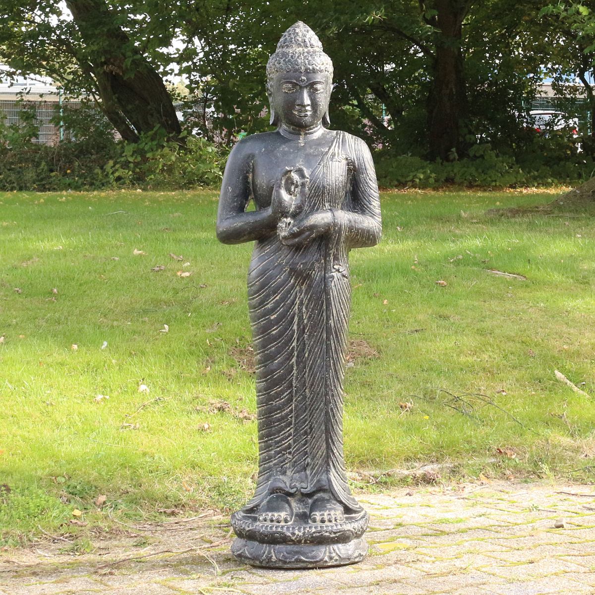 Buddha Steinfigur Deko aus Stein für den Garten frostsicher wetterfest groß Steinbuddha