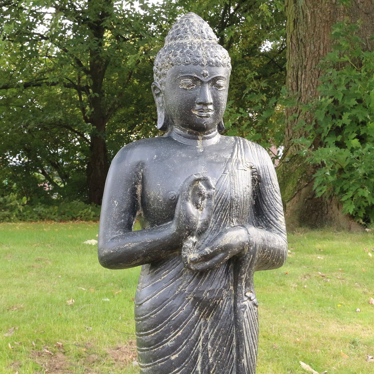 Buddha Steinfigur Deko aus Stein für den Garten frostsicher wetterfest groß Steinbuddha