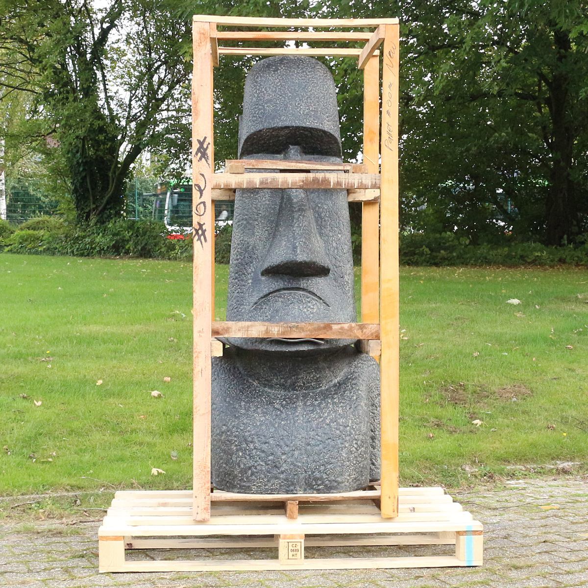 Moai Kopf Steinfigur Gartendeko aus Stein groß massiv wetterfest