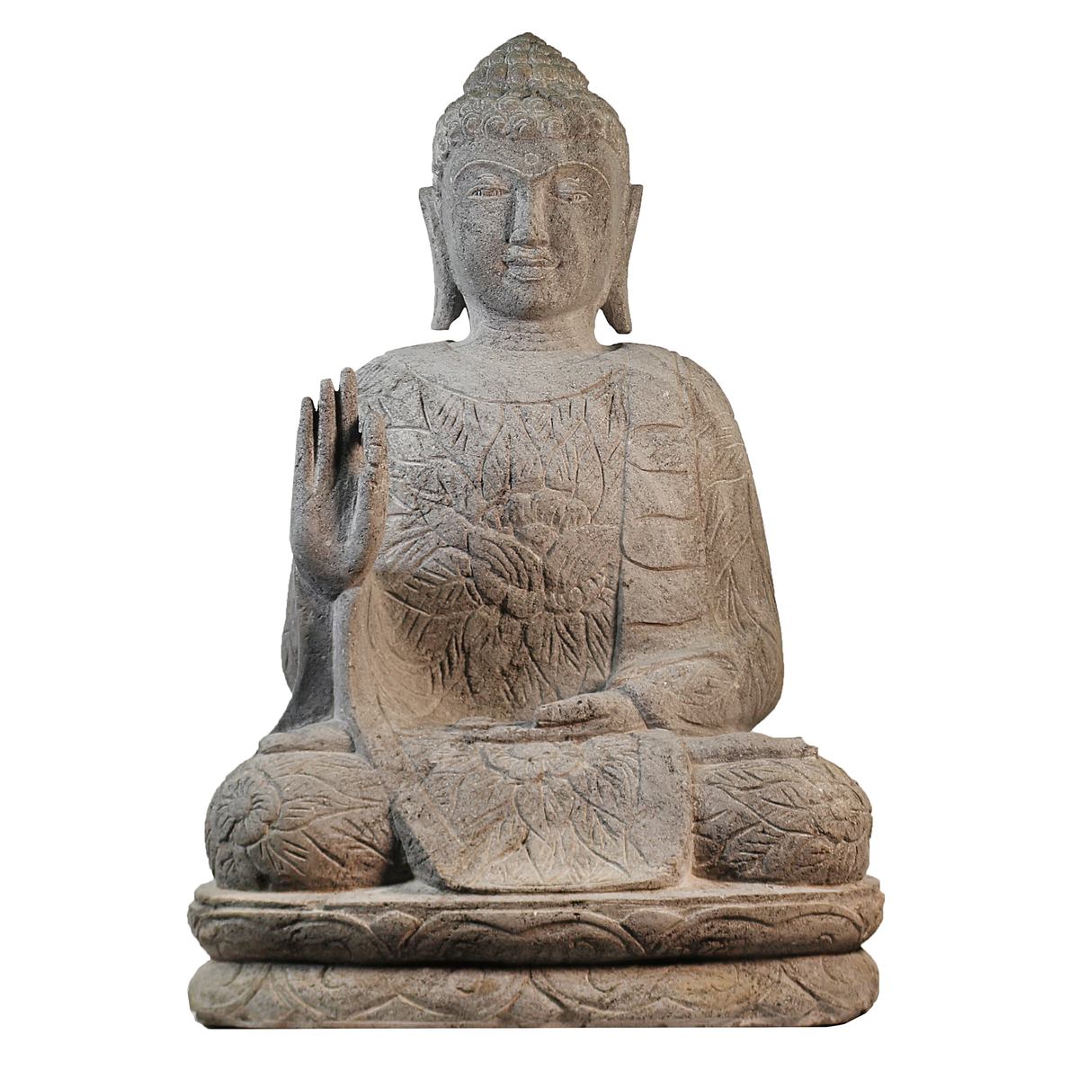 Buddha Stein Figur Statue Gartenfigur Steinfigur Dekofigur Gartendeko sitzend Massiv aus Flussstein 63 cm