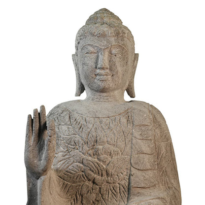 Buddha Stein Figur Statue Gartenfigur Steinfigur Dekofigur Gartendeko sitzend Massiv aus Flussstein 63 cm