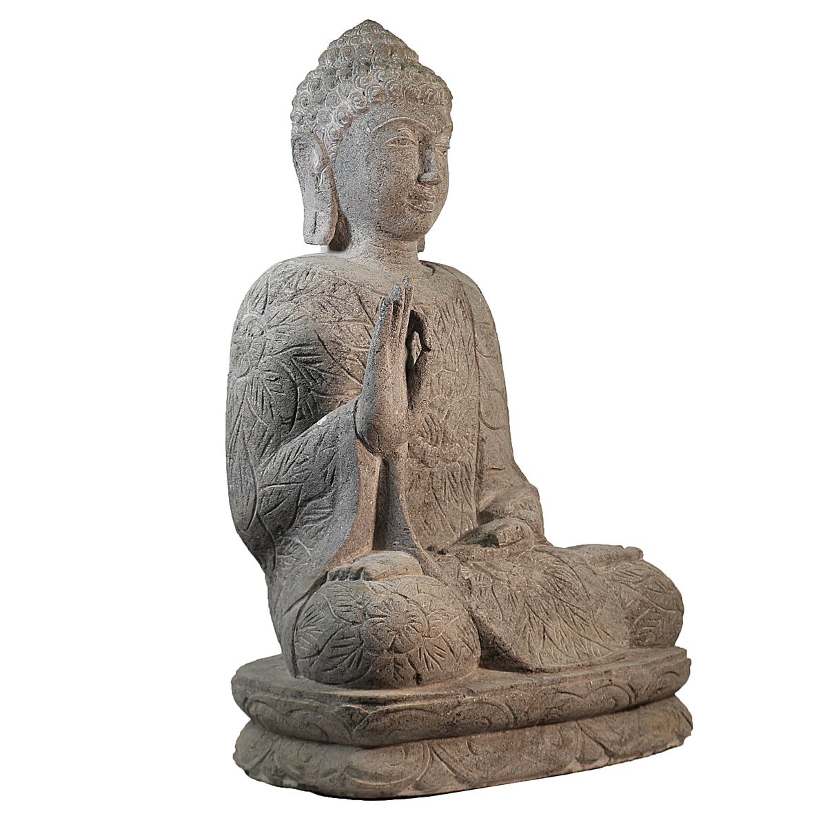 Buddha Stein Figur Statue Gartenfigur Steinfigur Dekofigur Gartendeko sitzend Massiv aus Flussstein 63 cm