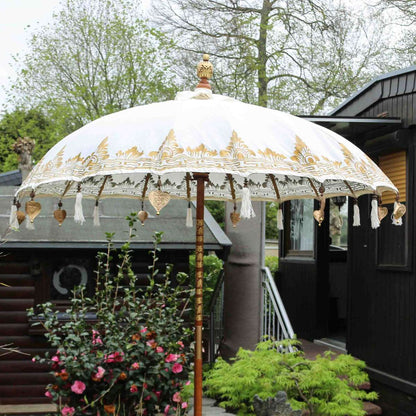 Bali Sonnenschirm 180 cm handbemalt – Creme Gold