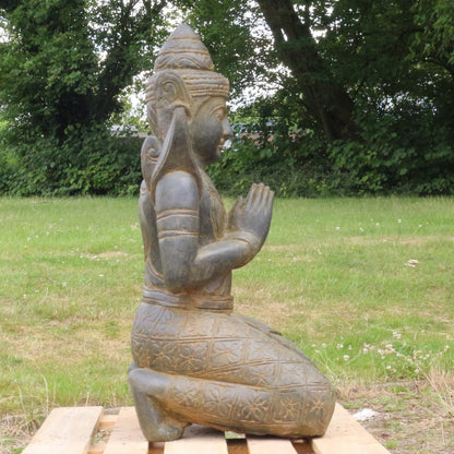 Buddha Stein Figur Statue Gartenfigur Steinfigur Dekofigur Gartendeko sitzend Massiv Antik Greenstone Teppanom 100 cm