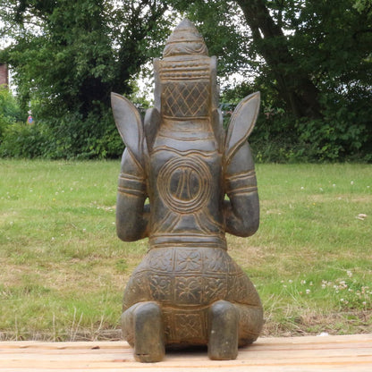 Buddha Stein Figur Statue Gartenfigur Steinfigur Dekofigur Gartendeko sitzend Massiv Antik Greenstone Teppanom 100 cm