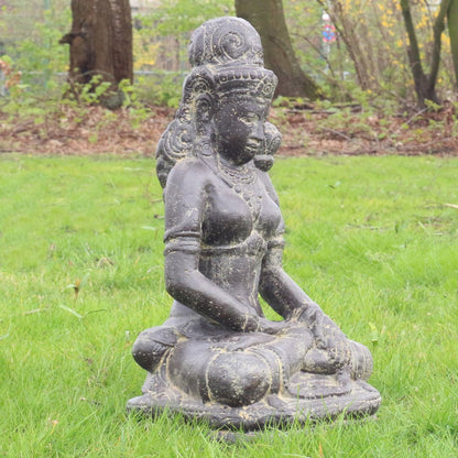 Sitzende Devi aus Stein Garten Gartenfigur Steinfigur Stein Massiv Sita Dewi Lavastein 45 cm