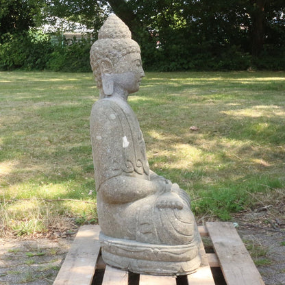 Buddha Stein Figur Statue Gartenfigur Steinfigur Dekofigur Gartendeko sitzend Massiv aus Greenstone Majapahit 100 cm