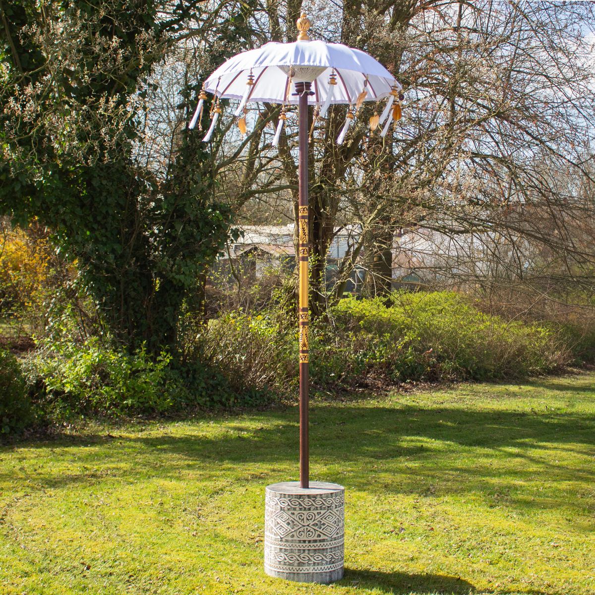 Bali Sonnenschirm Balinesischer Schirm Garten Baumwolle Sonnenschutz Handarbeit Retro Vintage Dekoschirm 2-teilig ca.86 Ø cm Lime-Weiß
