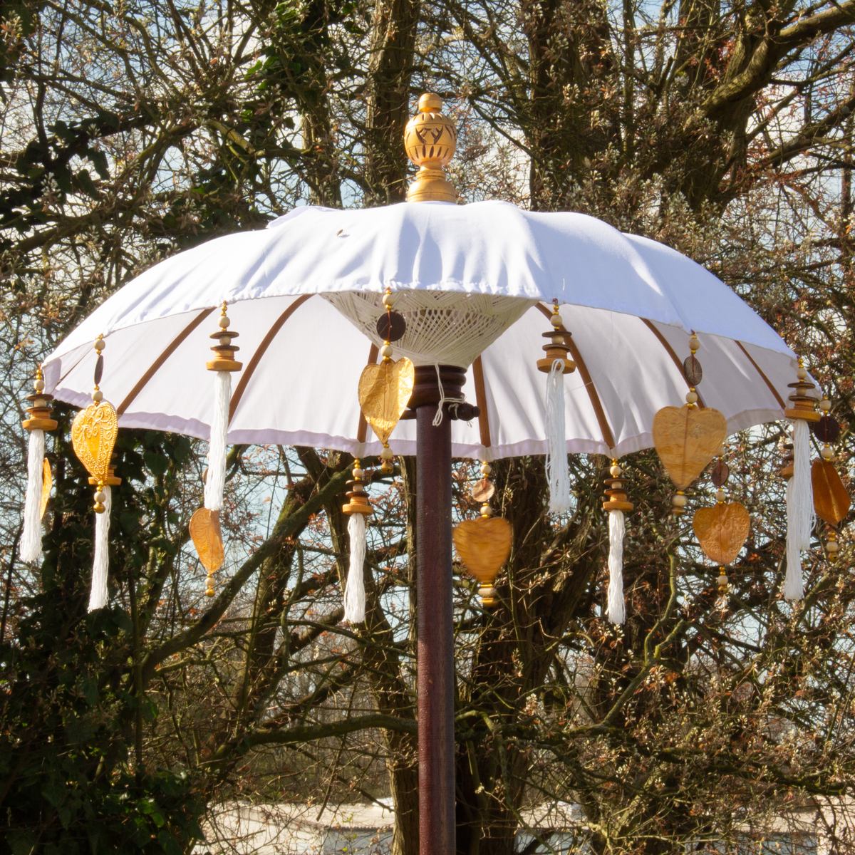 Bali Sonnenschirm Balinesischer Schirm Garten Baumwolle Sonnenschutz Handarbeit Retro Vintage Dekoschirm 2-teilig ca.86 Ø cm Lime-Weiß