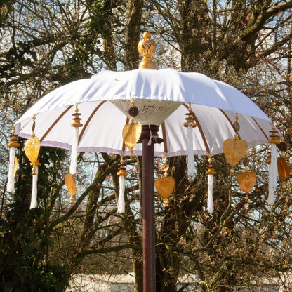 Bali Sonnenschirm Balinesischer Schirm Garten Baumwolle Sonnenschutz Handarbeit Retro Vintage Dekoschirm 2-teilig ca.86 Ø cm Lime-Weiß