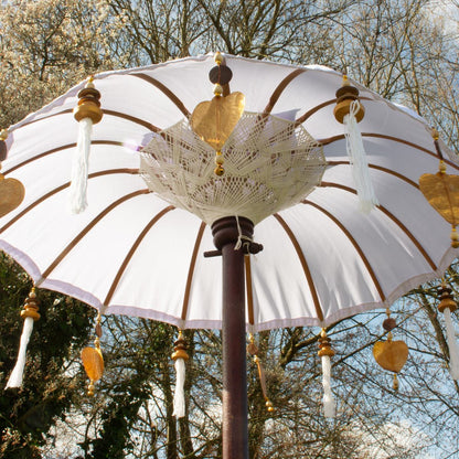 Bali Sonnenschirm Balinesischer Schirm Garten Baumwolle Sonnenschutz Handarbeit Retro Vintage Dekoschirm 2-teilig ca.86 Ø cm Lime-Weiß