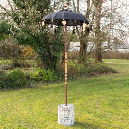 Bali Sonnenschirm Balinesischer Schirm Garten Baumwolle Sonnenschutz Handarbeit Retro Vintage Dekoschirm 2-teilig ca.86 Ø cm Schwarz