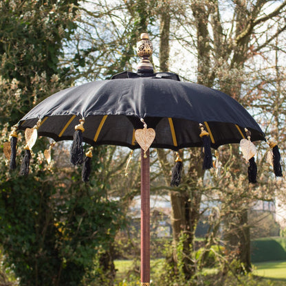Bali Sonnenschirm Balinesischer Schirm Garten Baumwolle Sonnenschutz Handarbeit Retro Vintage Dekoschirm 2-teilig ca.86 Ø cm Schwarz