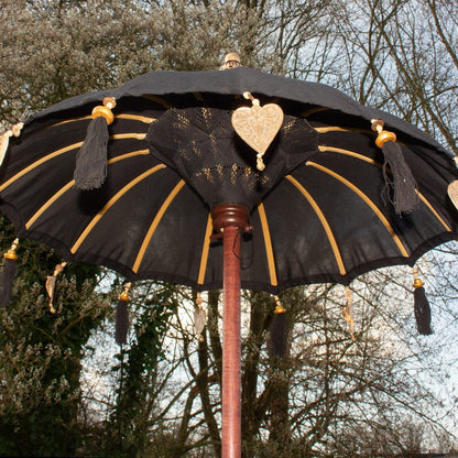 Bali Sonnenschirm Balinesischer Schirm Garten Baumwolle Sonnenschutz Handarbeit Retro Vintage Dekoschirm 2-teilig ca.86 Ø cm Schwarz