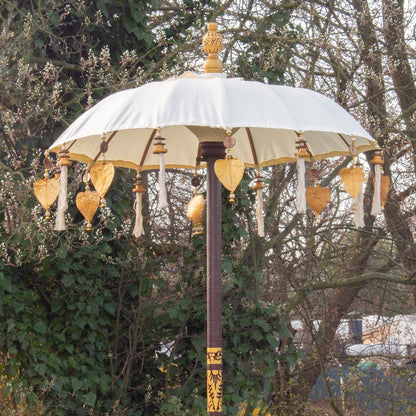 Bali Sonnenschirm Balinesischer Schirm Garten Baumwolle Sonnenschutz Handarbeit Retro Vintage Dekoschirm 2-teilig ca.86 Ø cm Creme