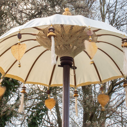 Bali Sonnenschirm Balinesischer Schirm Garten Baumwolle Sonnenschutz Handarbeit Retro Vintage Dekoschirm 2-teilig ca.86 Ø cm Creme