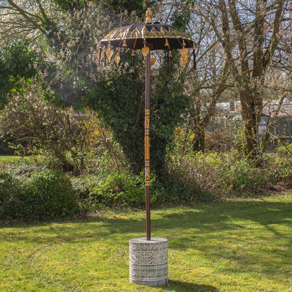 Bali Sonnenschirm Balinesischer Schirm Garten Baumwolle Sonnenschutz Handarbeit Retro Vintage Dekoschirm 2-teilig ca.86 Ø cm Schwarz-Gold