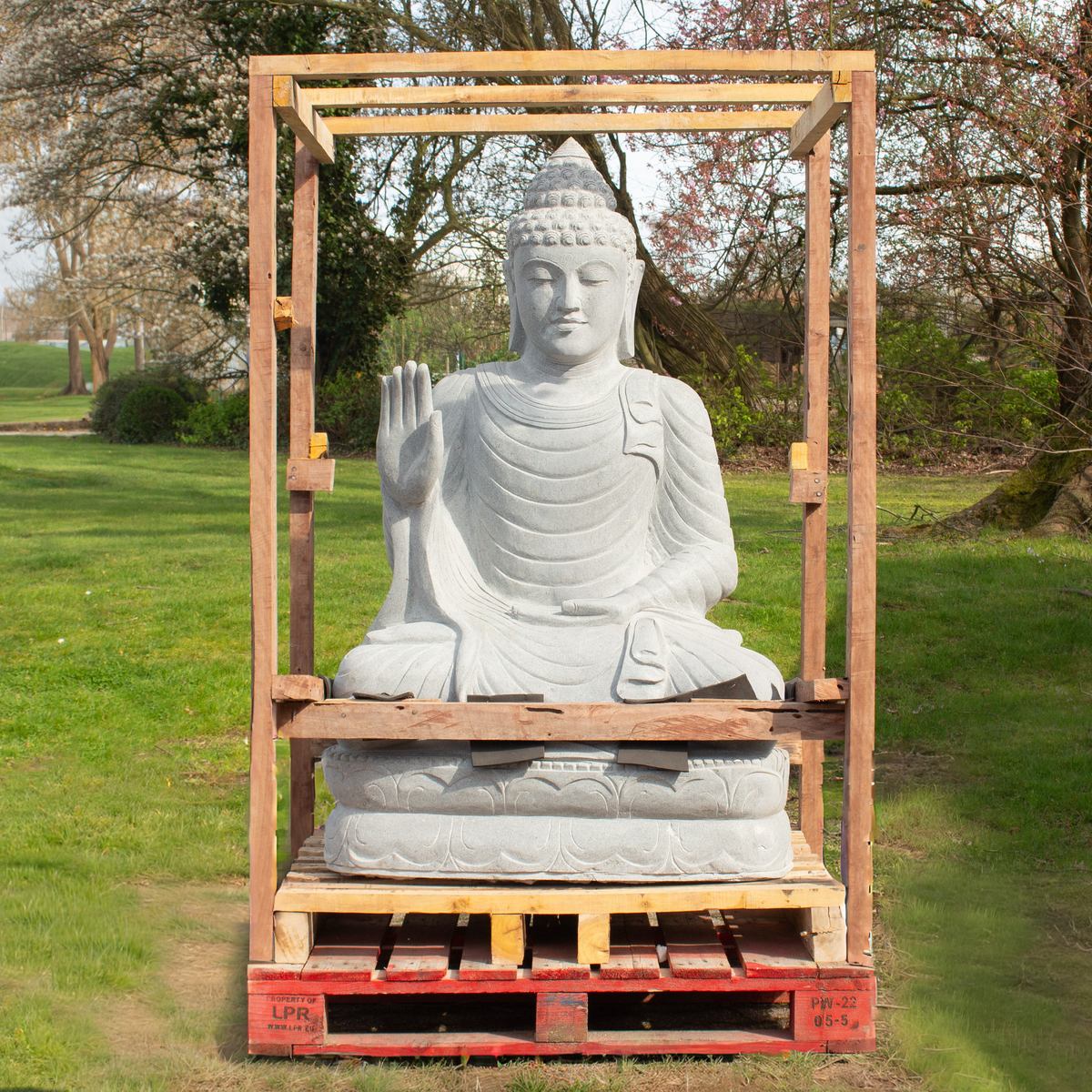 XXL Buddha Stein Figur Statue Gartenfigur Steinfigur Dekofigur Gartendeko sitzend Massiv aus Flussstein 153 cm