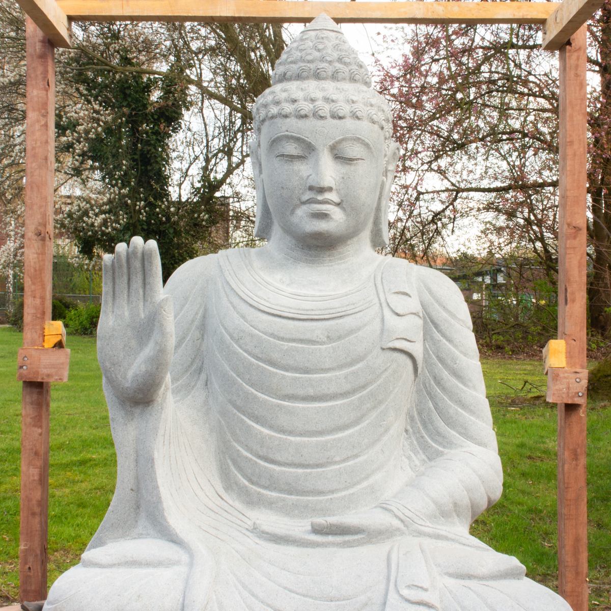 XXL Buddha Stein Figur Statue Gartenfigur Steinfigur Dekofigur Gartendeko sitzend Massiv aus Flussstein 153 cm