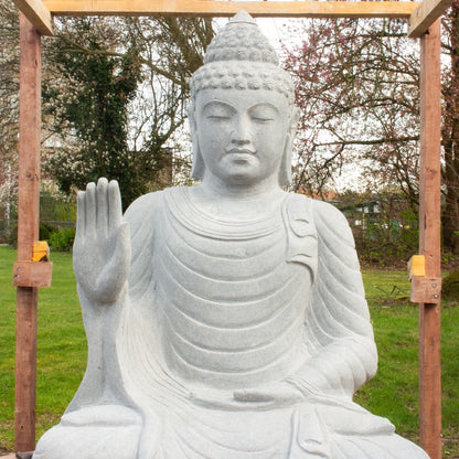 XXL Buddha Stein Figur Statue Gartenfigur Steinfigur Dekofigur Gartendeko sitzend Massiv aus Flussstein 153 cm