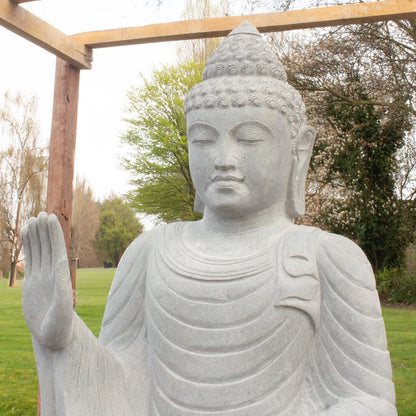 XXL Buddha Stein Figur Statue Gartenfigur Steinfigur Dekofigur Gartendeko sitzend Massiv aus Flussstein 153 cm