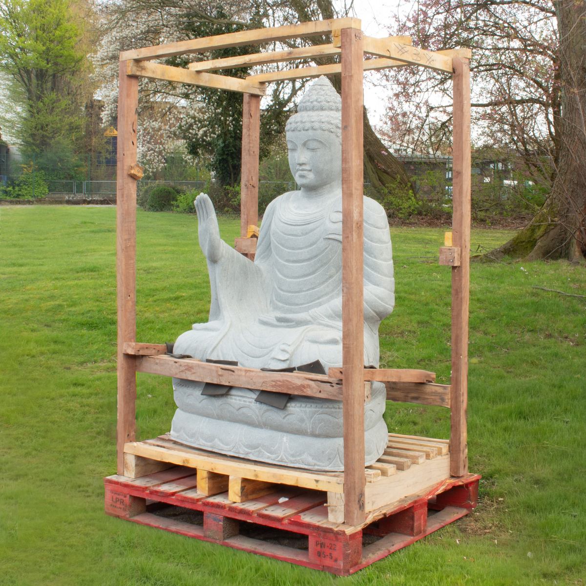 XXL Buddha Stein Figur Statue Gartenfigur Steinfigur Dekofigur Gartendeko sitzend Massiv aus Flussstein 153 cm