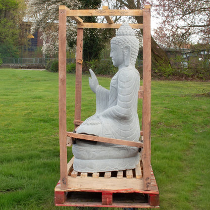 XXL Buddha Stein Figur Statue Gartenfigur Steinfigur Dekofigur Gartendeko sitzend Massiv aus Flussstein 153 cm