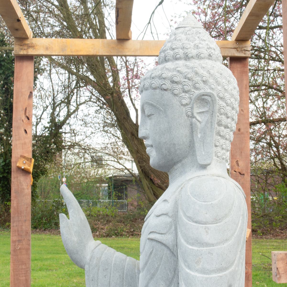 XXL Buddha Stein Figur Statue Gartenfigur Steinfigur Dekofigur Gartendeko sitzend Massiv aus Flussstein 153 cm