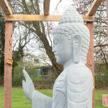 XXL Buddha Stein Figur Statue Gartenfigur Steinfigur Dekofigur Gartendeko sitzend Massiv aus Flussstein 153 cm