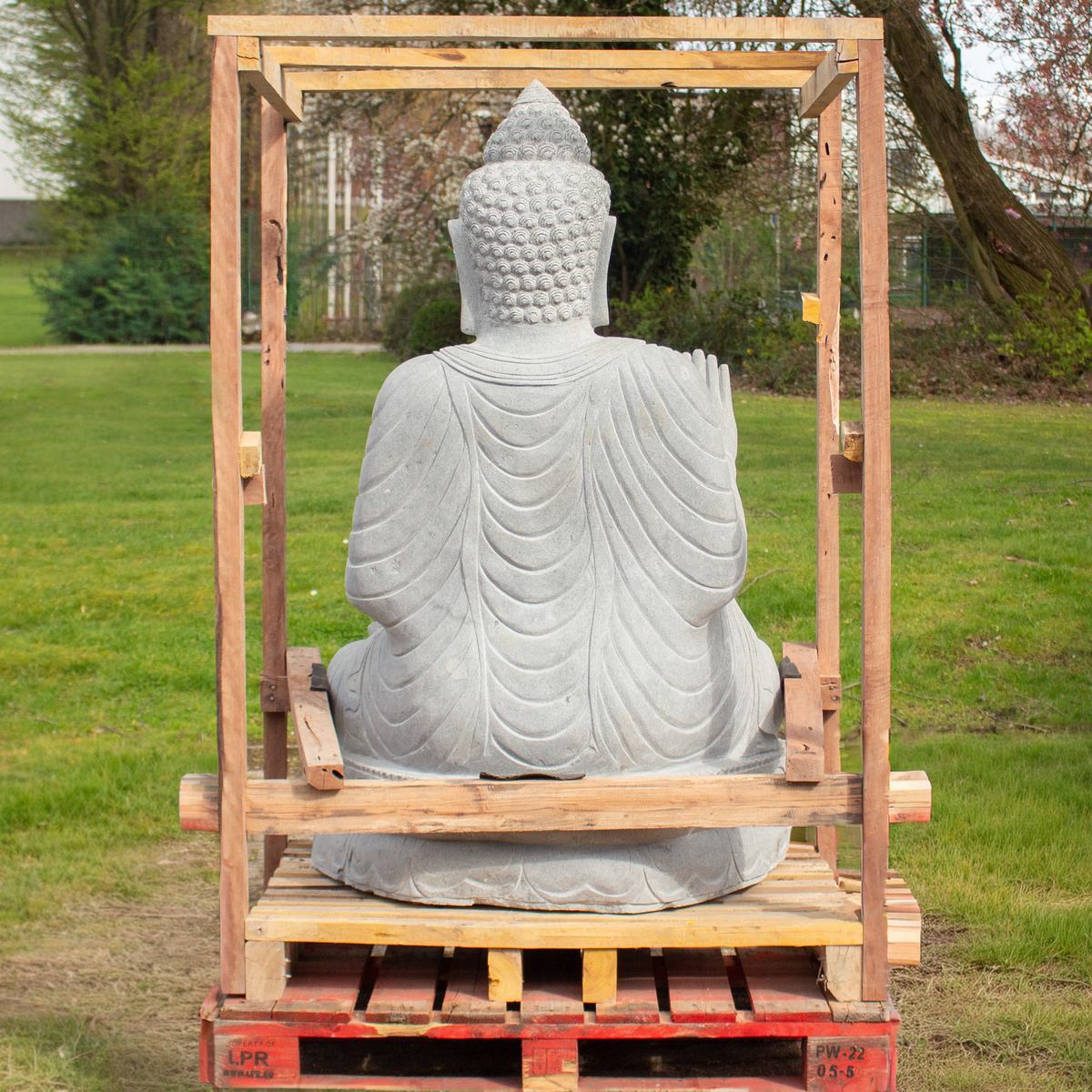 XXL Buddha Stein Figur Statue Gartenfigur Steinfigur Dekofigur Gartendeko sitzend Massiv aus Flussstein 153 cm