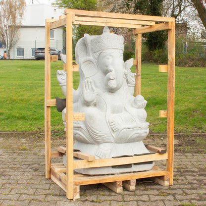 XXL Ganesha Stein Figur Statue Gartenfigur Steinfigur Dekofigur Gartendeko sitzend Massiv aus Flussstein 125 cm