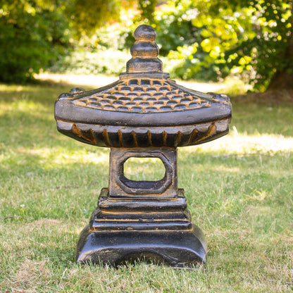 Stein Figur Pagode Skulptur bestehend aus 2 Elementen für den Garten oder Eingang GRC Grau 55 cm