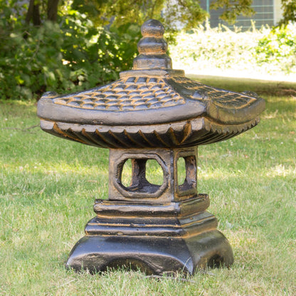 Stein Figur Pagode Skulptur bestehend aus 2 Elementen für den Garten oder Eingang GRC Grau 55 cm
