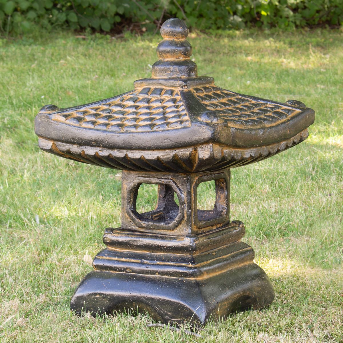 Stein Figur Pagode Skulptur bestehend aus 2 Elementen für den Garten oder Eingang GRC Grau 55 cm