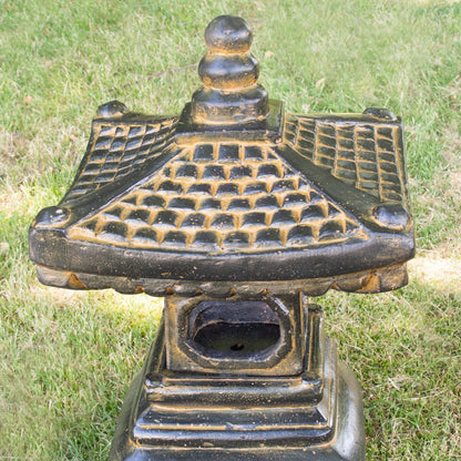Stein Figur Pagode Skulptur bestehend aus 2 Elementen für den Garten oder Eingang GRC Grau 55 cm