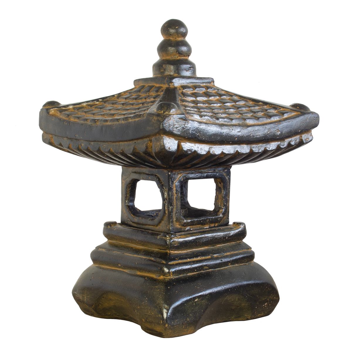 Stein Figur Pagode Skulptur bestehend aus 2 Elementen für den Garten oder Eingang GRC Grau 55 cm