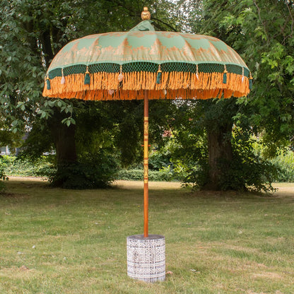 Original Balinesischer Sonnenschirm Bali Schirm Grün Orange 185 cm Model Indira