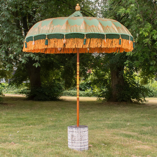 Original Balinesischer Sonnenschirm Bali Schirm Grün Orange 185 cm Model Indira