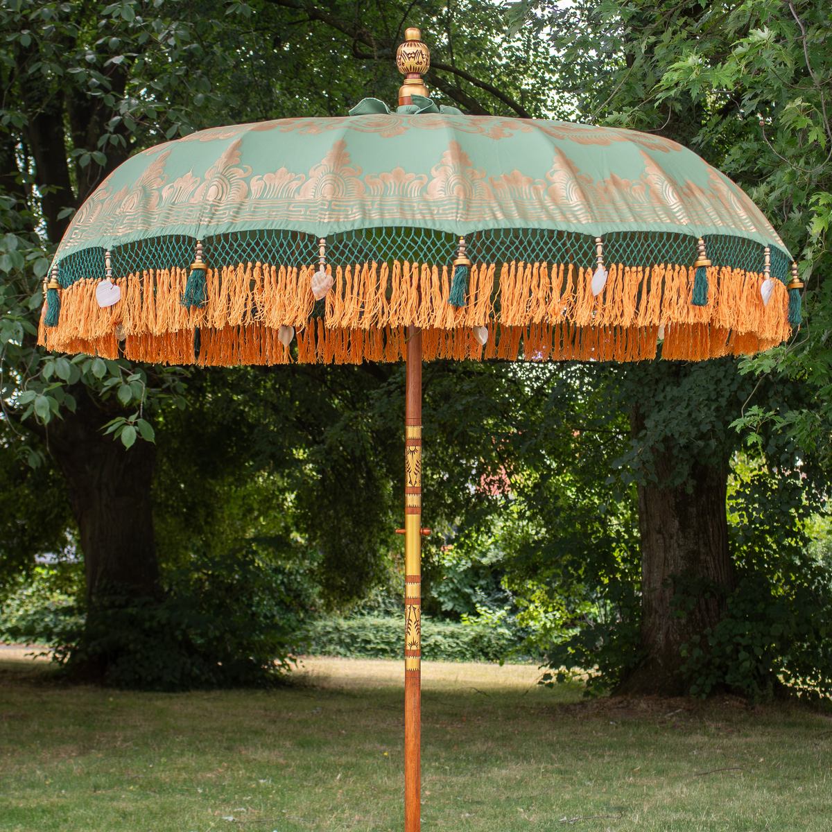 Original Balinesischer Sonnenschirm Bali Schirm Grün Orange 185 cm Model Indira
