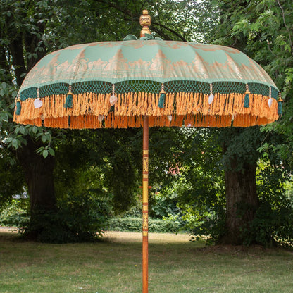 Original Balinesischer Sonnenschirm Bali Schirm Grün Orange 185 cm Model Indira