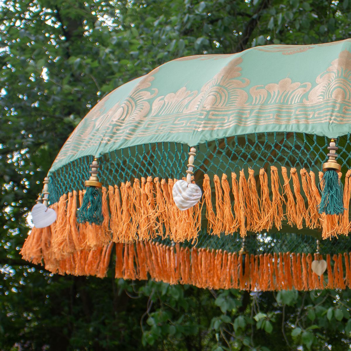 Original Balinesischer Sonnenschirm Bali Schirm Grün Orange 185 cm Model Indira