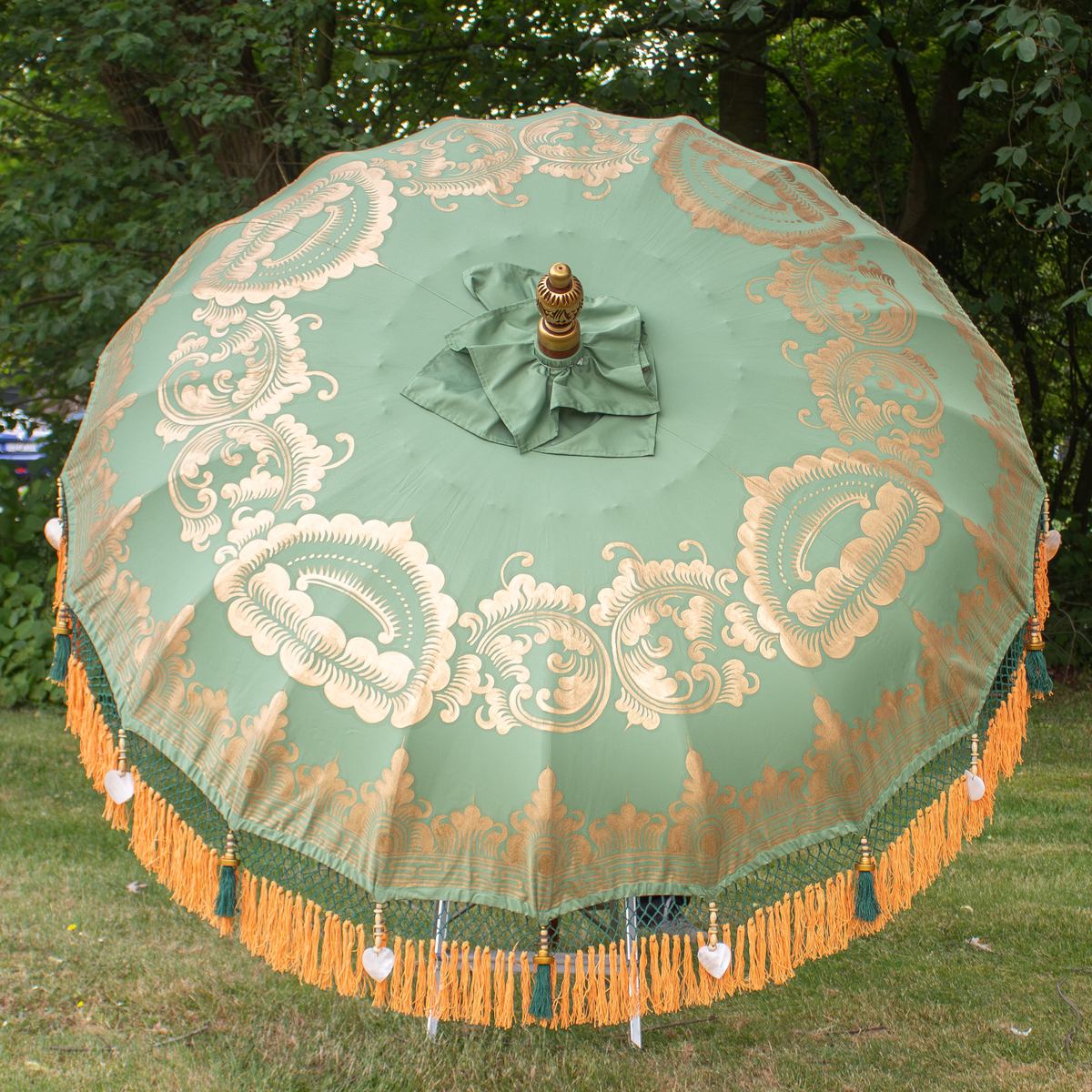 Original Balinesischer Sonnenschirm Bali Schirm Grün Orange 185 cm Model Indira