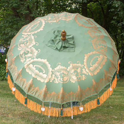 Original Balinesischer Sonnenschirm Bali Schirm Grün Orange 185 cm Model Indira