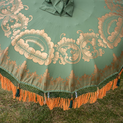 Original Balinesischer Sonnenschirm Bali Schirm Grün Orange 185 cm Model Indira